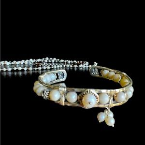Silpada pearl necklace, 7 stretch bracelets, and a cuff with dangle charm